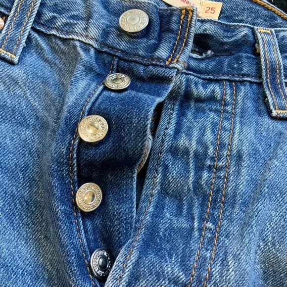 Levis Premium Ribcage Straight Ankle Jeans Denim Blue Stretch Button Fly Sz 25 - Picture 5 of 11